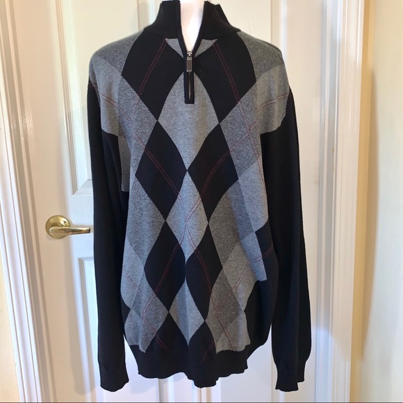 TASSO ELBA ARGYLE SWEATER W/ ZIPPER- SIZE XL NWT - Picture 6 of 6